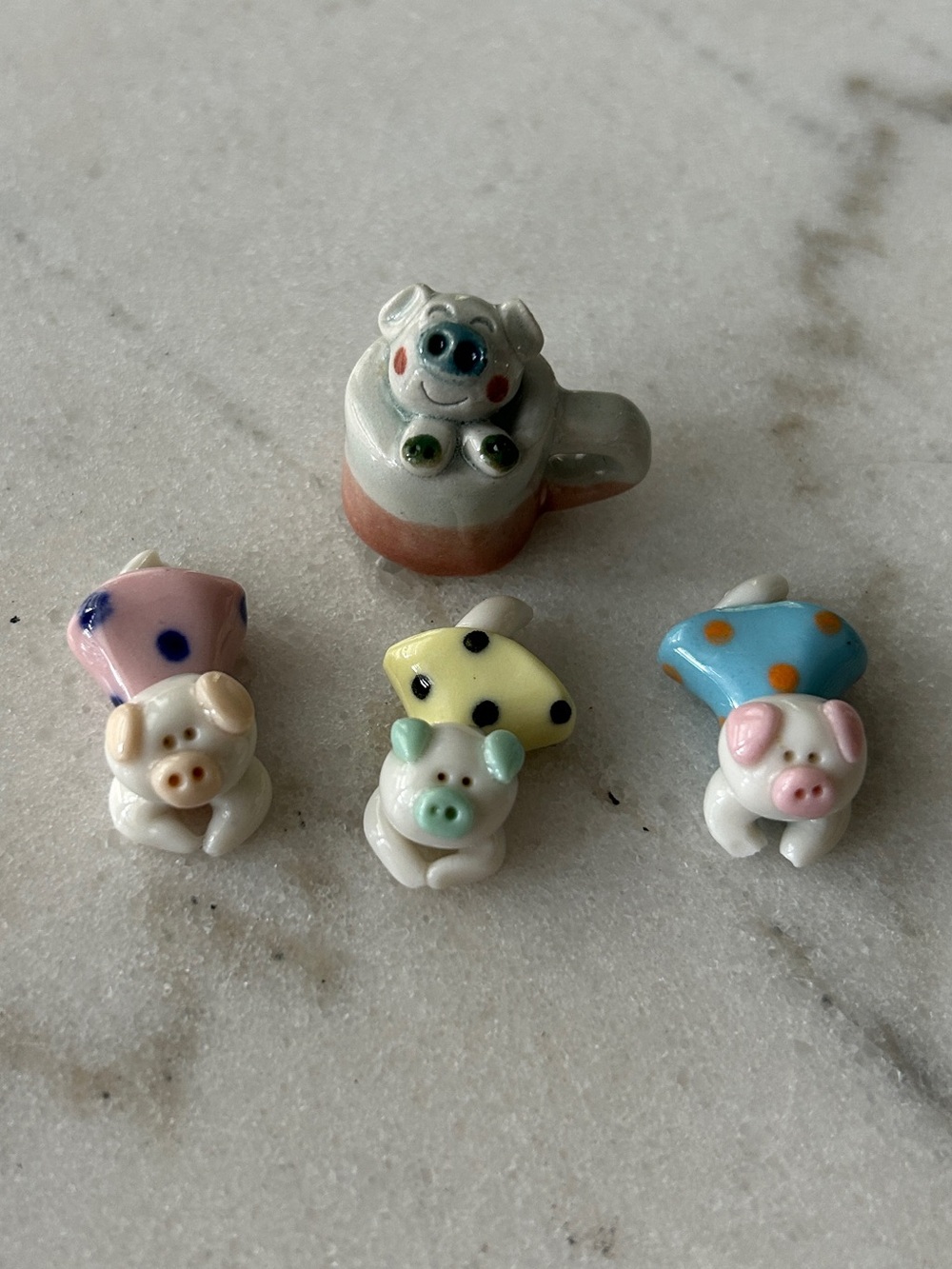 Teeny Tiny Ceramic Pig Figurines Set of 4
